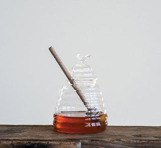 Beehive Glass Honey Jar with Wood Dipper - Anara Lifestyle