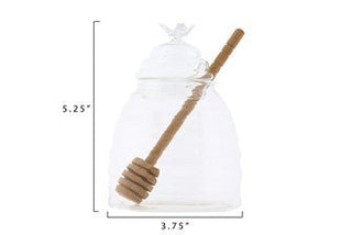 Beehive Glass Honey Jar with Wood Dipper - Anara Lifestyle