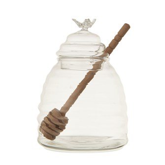 Beehive Glass Honey Jar with Wood Dipper - Anara Lifestyle