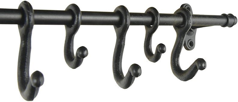 Decorative Forged Metal 18 Hooks Wall Rod, Black - Anara Lifestyle