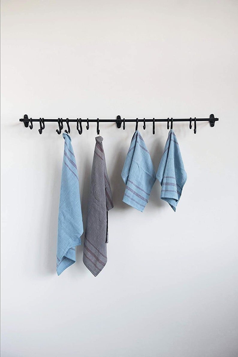 Decorative Forged Metal 18 Hooks Wall Rod, Black - Anara Lifestyle