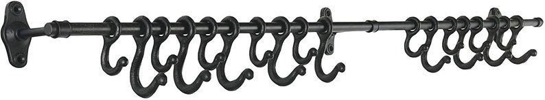 Decorative Forged Metal 18 Hooks Wall Rod, Black - Anara Lifestyle