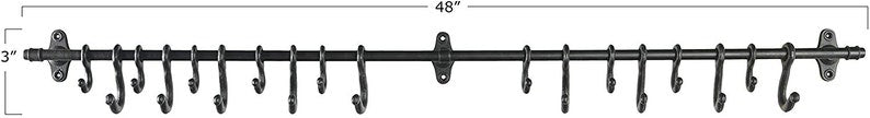 Decorative Forged Metal 18 Hooks Wall Rod, Black - Anara Lifestyle
