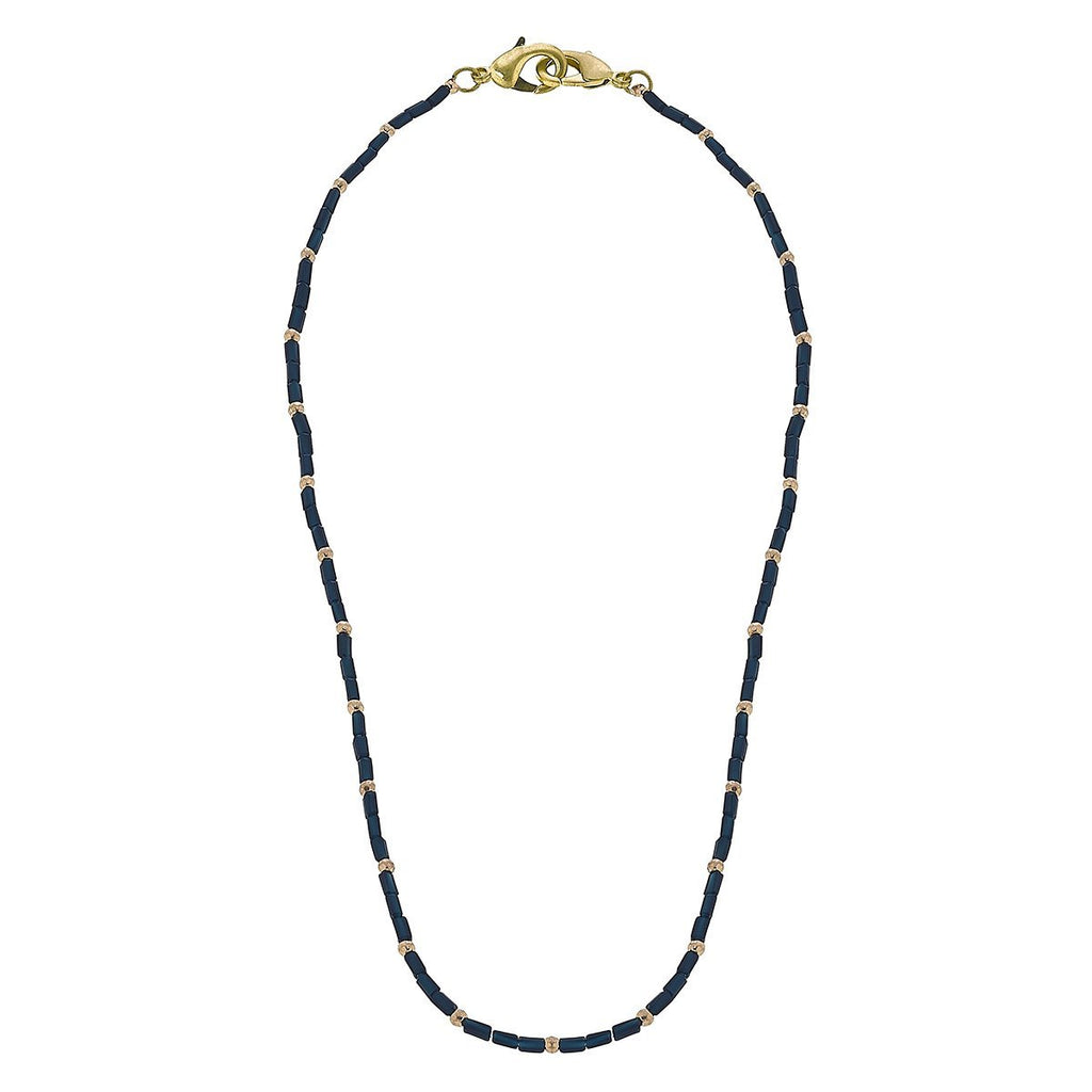 Devereaux Beaded Glass Mask Necklace in Navy - Anara Lifestyle
