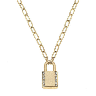 Eliana Padlock Paperclip Chain Necklace in Worn Gold - Anara Lifestyle