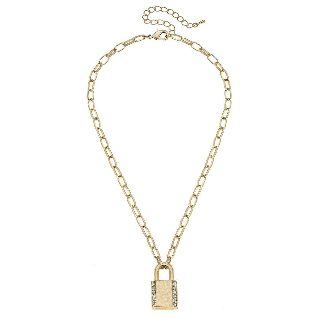 Eliana Padlock Paperclip Chain Necklace in Worn Gold - Anara Lifestyle