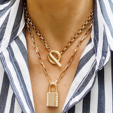 Eliana Padlock Paperclip Chain Necklace in Worn Gold - Anara Lifestyle
