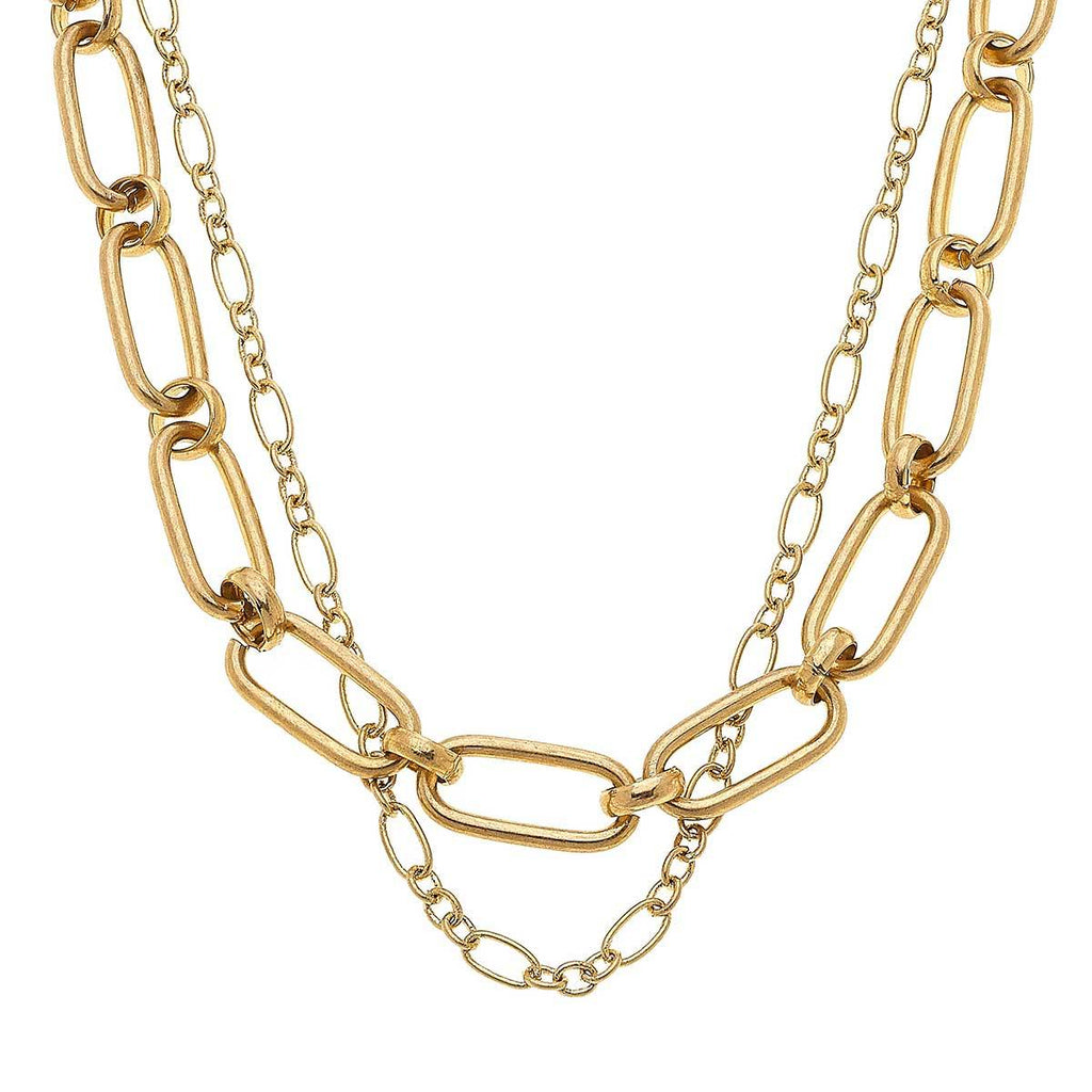 Everly Layered Chain Necklace In Worn Gold - Anara Lifestyle