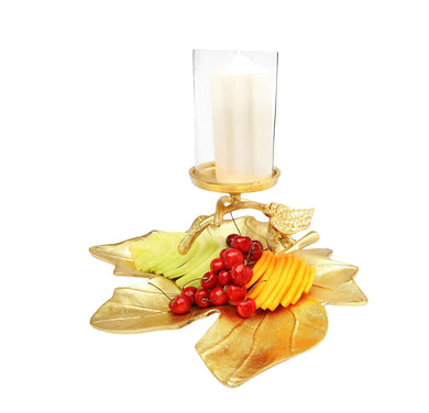 Gold Embossed Leaf Dish with Branched Candle Holder - Anara Lifestyle