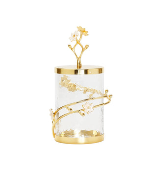 Hammered Glass Canister with White Cherry Flower Details Set of 3 - Anara Lifestyle