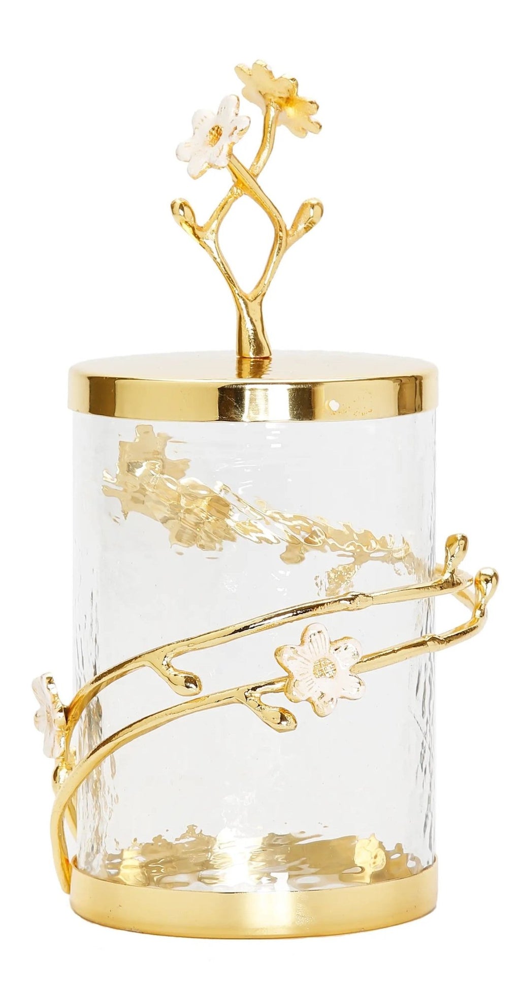 Hammered Glass Canister with White Cherry Flower Details Set of 3 - Anara Lifestyle
