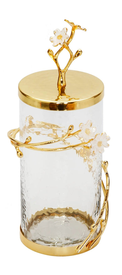 Hammered Glass Canister with White Cherry Flower Details Set of 3 - Anara Lifestyle