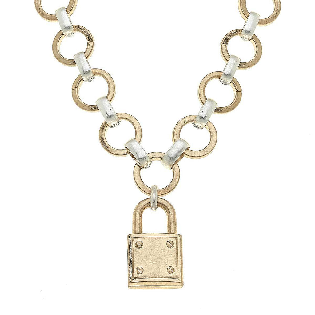 Heidi Padlock Chain Necklace in Two - Tone - Anara Lifestyle