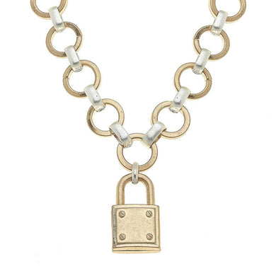 Heidi Padlock Chain Necklace in Two - Tone - Anara Lifestyle