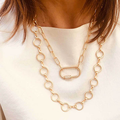 Lola Oval Screw Lock Necklace In Two - Tone - Anara Lifestyle