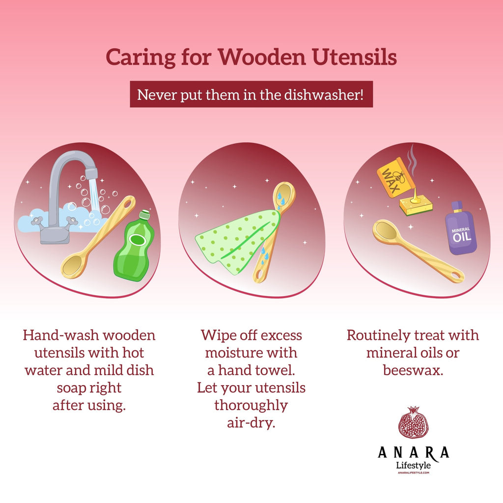 Rustic 7 Pieces Teak Wooden Utensil Set - Anara Lifestyle