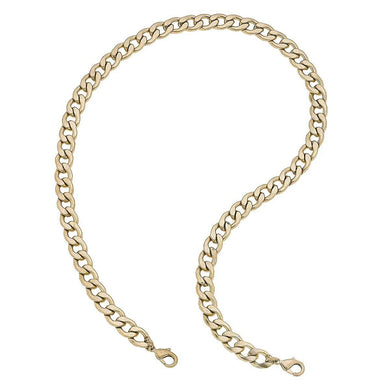 Soleil Bold Curb Chain Mask Necklace in Worn Gold - Anara Lifestyle