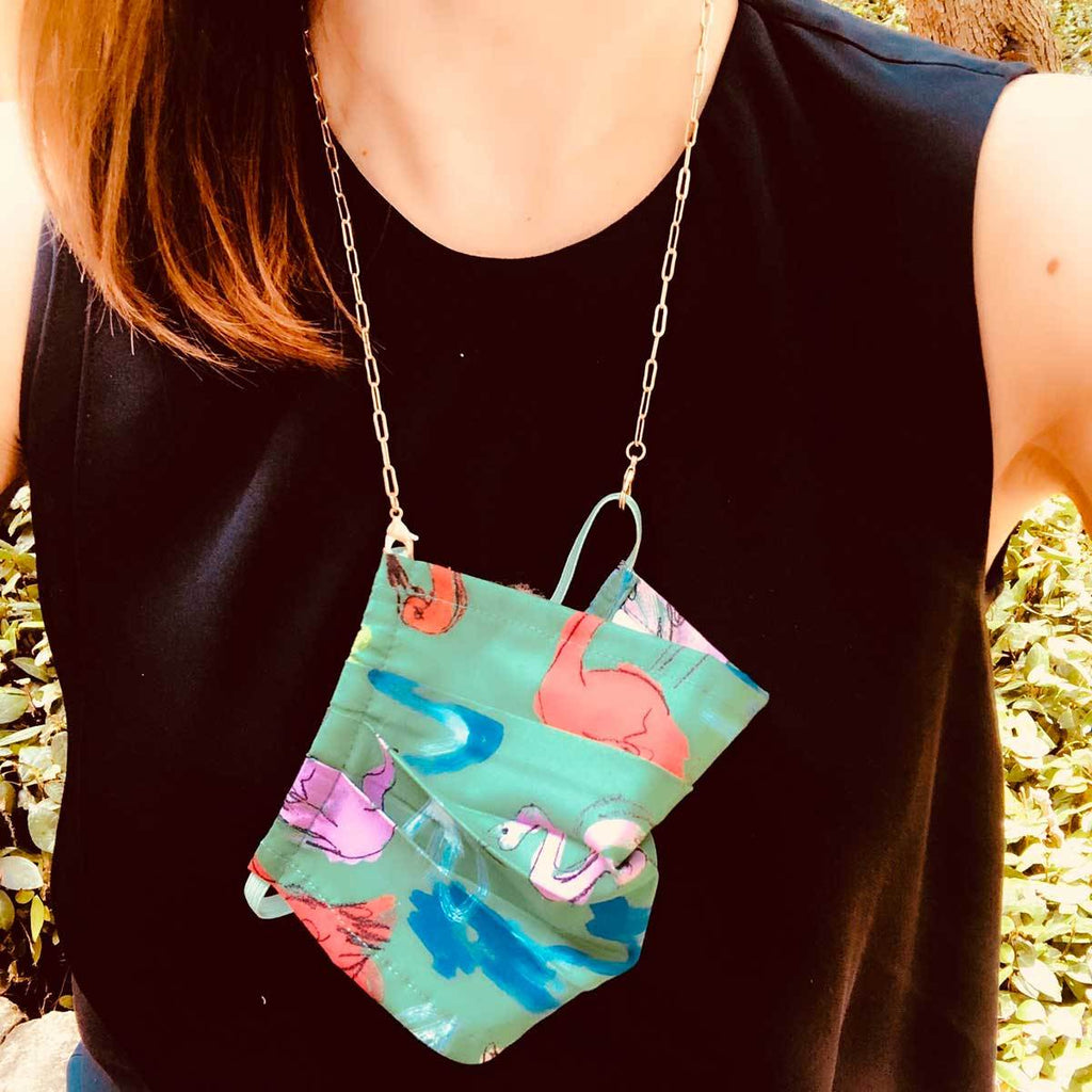 Soleil Small Paperclip Chain Mask Necklace in Worn Silver - Anara Lifestyle