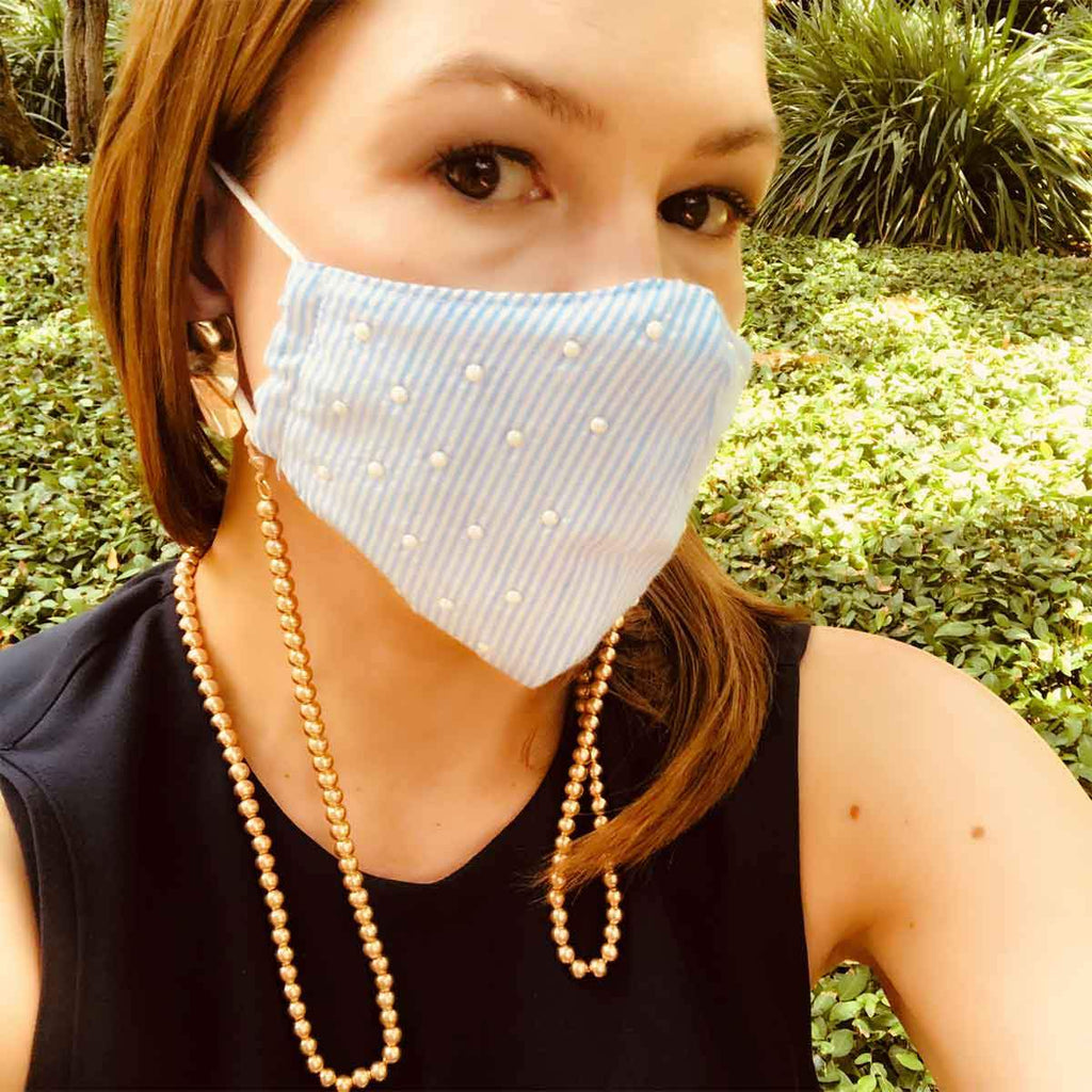Soleil Stretchy Ball Bead Mask Necklace in Worn Gold - Anara Lifestyle