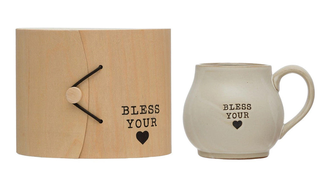 Stoneware 14 oz. Mug with Wood Gift Box and Saying - Anara Lifestyle