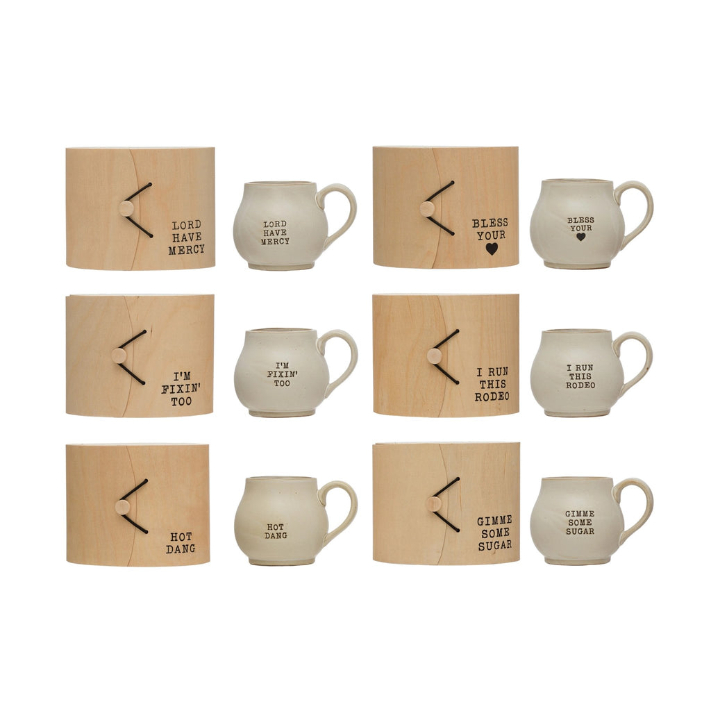Stoneware 14 oz. Mug with Wood Gift Box and Saying - Anara Lifestyle