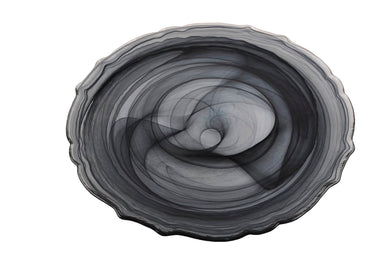 Swirl Glass Alabaster Black Dinner Plate - Anara Lifestyle
