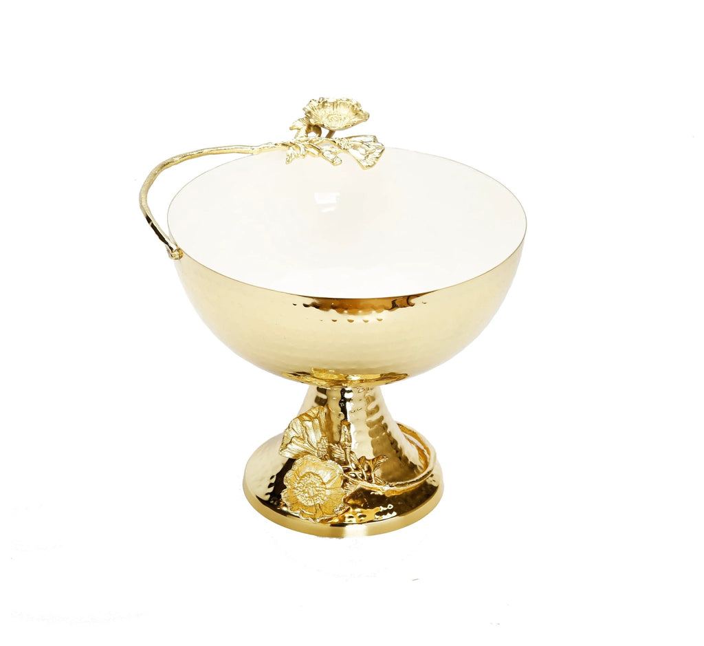 White and Gold Footed Bowl with Gold Flower Design - Anara Lifestyle