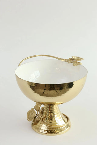 White and Gold Footed Bowl with Gold Flower Design - Anara Lifestyle