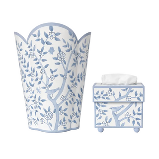 Blue Bird Garden Round Wastepaper Basket & Tissue Box Set