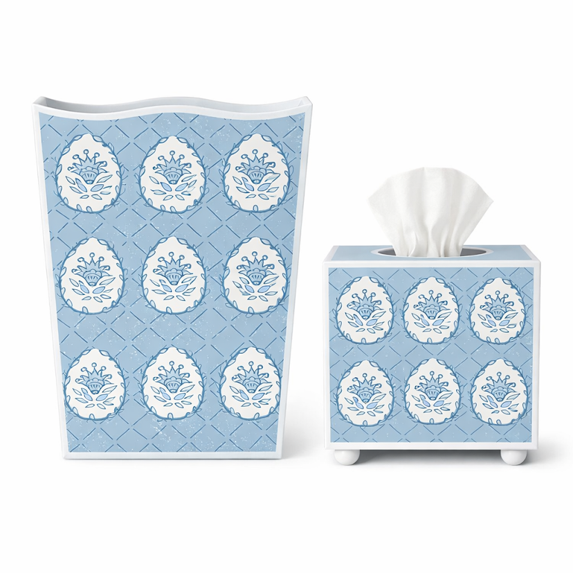 Blue Meadow Crest Wastepaper Basket & Tissue Box Set