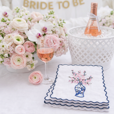 Set of 4 Cherry Blossom Embroidered Cocktail Napkins