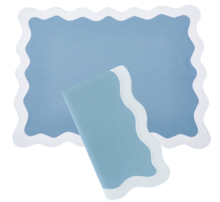 Hampton Pale Blue & White Trim Placemat & Napkin Set