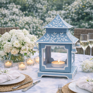 Soft Blue & White Bird & Vine Pagoda Lantern (4 Sizes) | Chinoiserie Accent