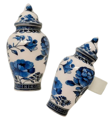 Blue & White Floral Ginger Jar Napkin Rings, Set of 4