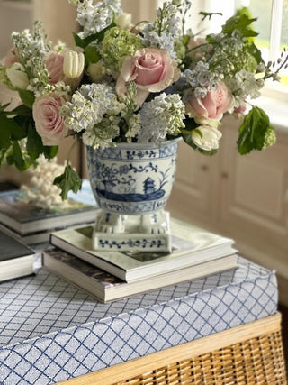 Dark Blue Footed Village Scene Planter
