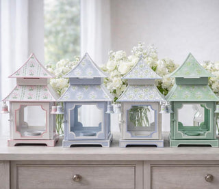 Pink Tulip Pagoda Lantern (3 Sizes) | Floral Chinoiserie Accent