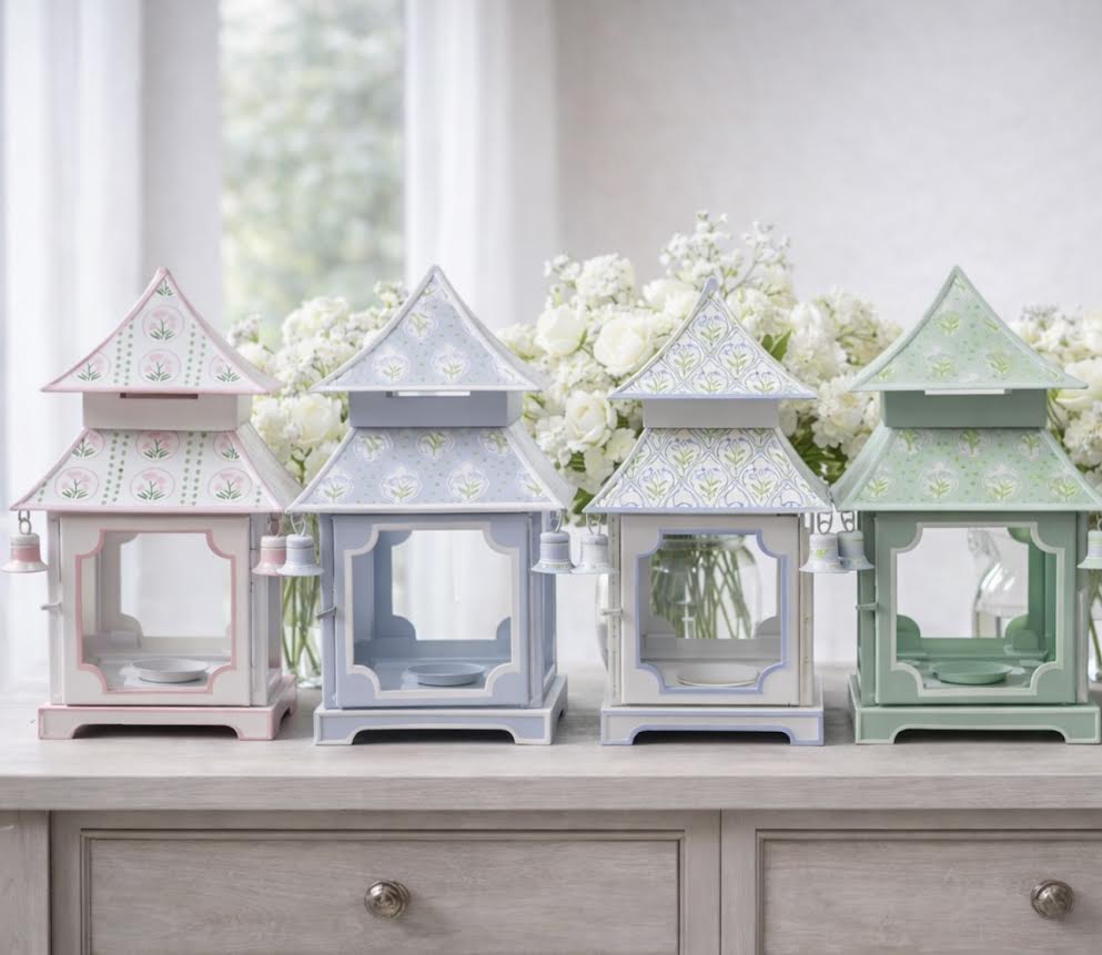White & Lavender Tulip Pagoda Lantern (3 Sizes) | Floral Chinoiserie Accent