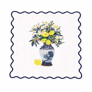 Set of 4 Lemon Floral Embroidered Cocktail Napkins