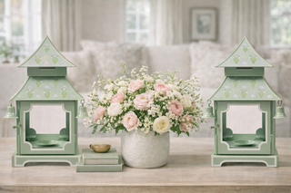 Sage Green & Lavender Tulip Pagoda Lantern (3 Sizes) | Chinoiserie Accent