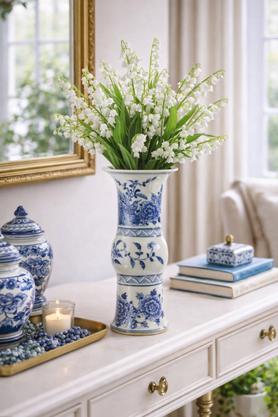 Bird & Floral Trumpet Vase | Chinoiserie Decorative Accent