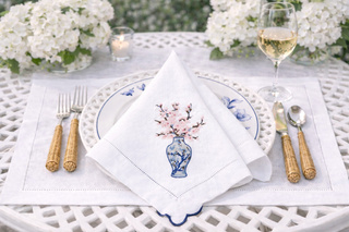 Set of 4 Cherry Blossom Embroidered Dinner Napkins