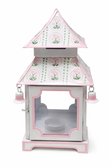 Pink Tulip Pagoda Lantern (3 Sizes) | Floral Chinoiserie Accent