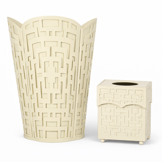 Cream Fretwork Wastepaper Basket & Tissue Holder | Elegant Bath Décor