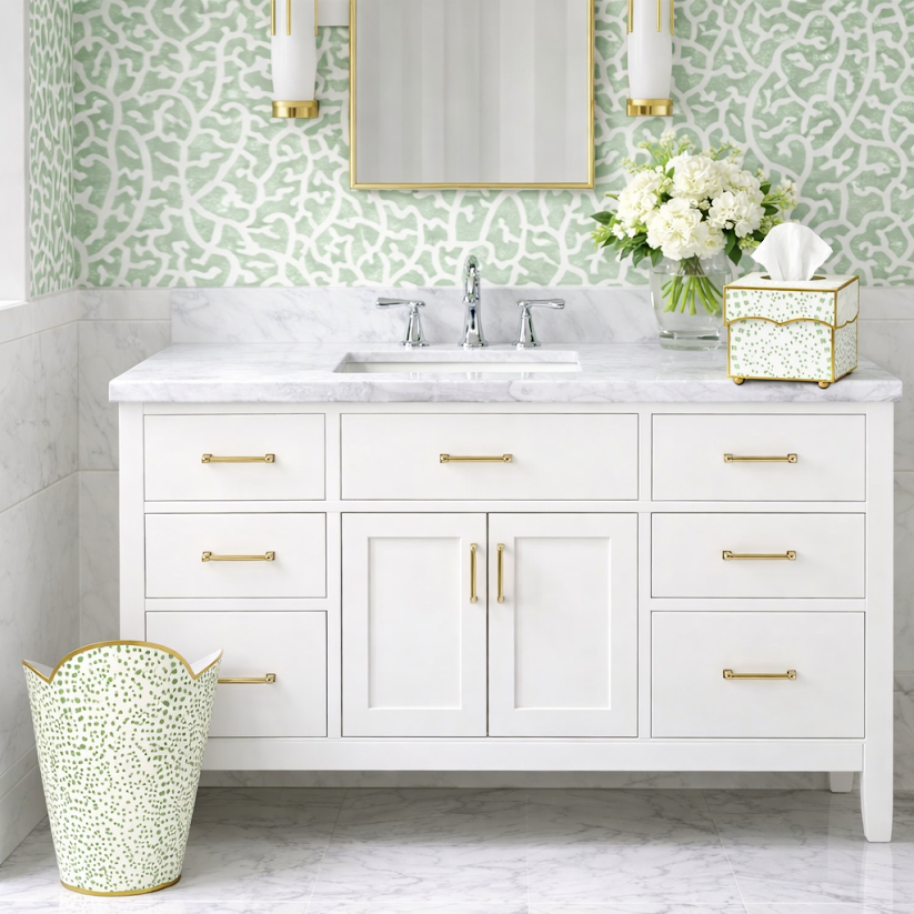 Green Polka Dot Tissue Holder & Wastepaper Basket | Playful Bath Décor