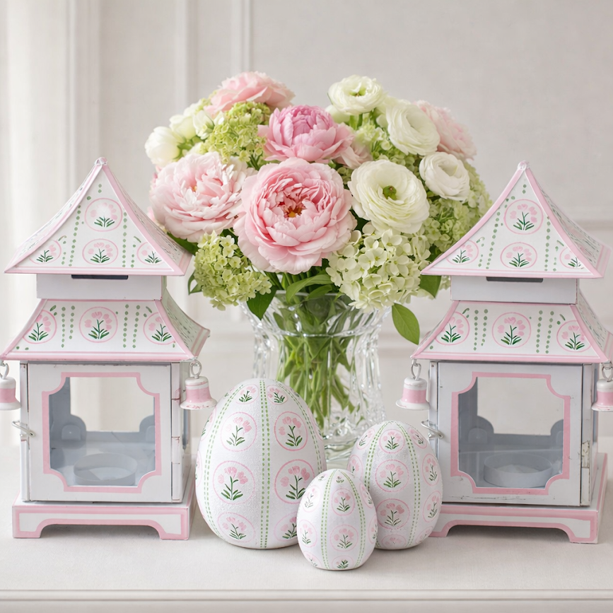 Pink Tulip Pagoda Lantern (3 Sizes) | Floral Chinoiserie Accent