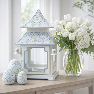 White & Lavender Tulip Pagoda Lantern (3 Sizes) | Floral Chinoiserie Accent