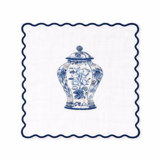 Set of 4 Ginger Jar Embroidered Cocktail Napkins