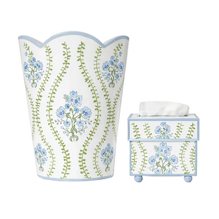 Blue Hampton Garden Round Wastepaper Basket & Tissue Box Set