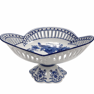 Blue & White Scalloped Pedestal Bowl