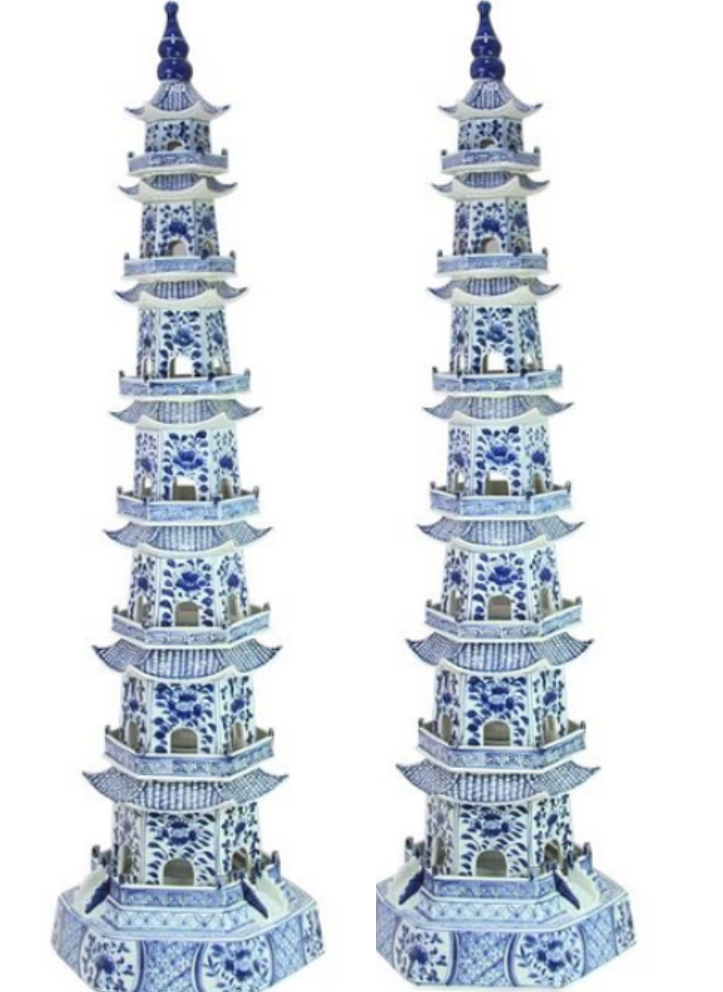 Grand Blue & White Pagoda | Statement Decorative Accent